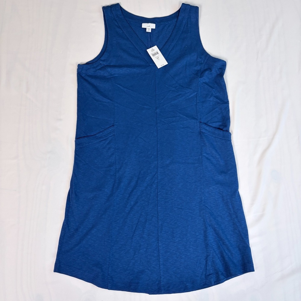 J.JILL NWT Solid Blue V-Neck Casual‎ Double Pocket Tank Dress Size M Petite - Picture 3 of 9
